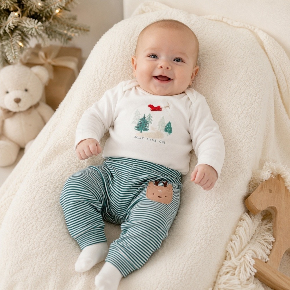 Carters Just One You Baby Christmas Reindeer Bodysuit and Striped Pants Set‎ 9M